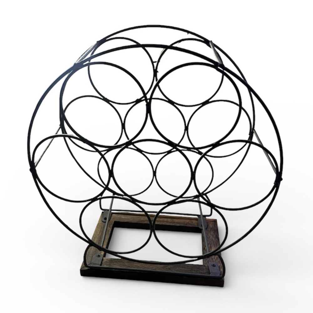 Rustic Metal Wine Rack: 7-Bottle Ferris Wheel Design